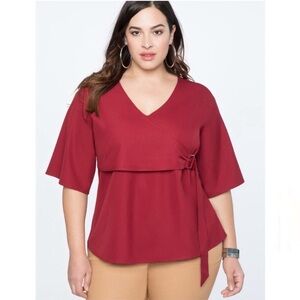Eloquii top red sundried tomato buckle faux wrap half sleeves